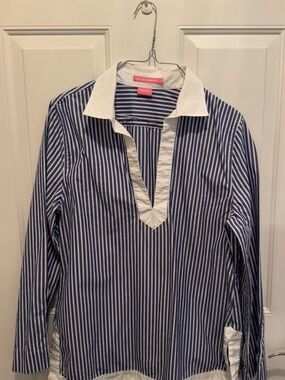 Island Company Navy and White Striped Popover Tunic-Large